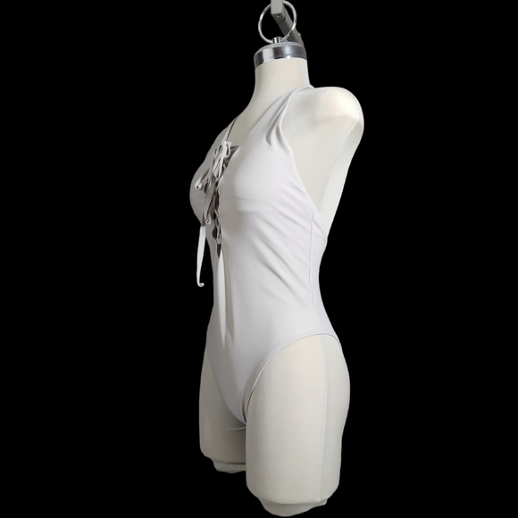 Aerie swim one piece size m Grey with tie up neck and pads bodysuit - Picture 8 of 11